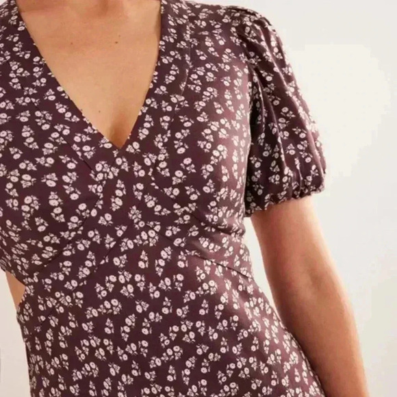 Boden Cut Out Midi Tea DressDark Burgundy, Sweet Daisy Size 10P - Picture 2 of 12